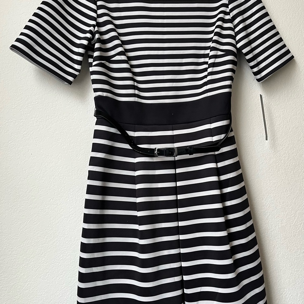 Alex Marie Women’s Black and White Pleated Sheath Mini Dress
